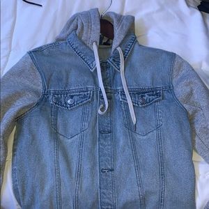 Jean jacket button up hoodie